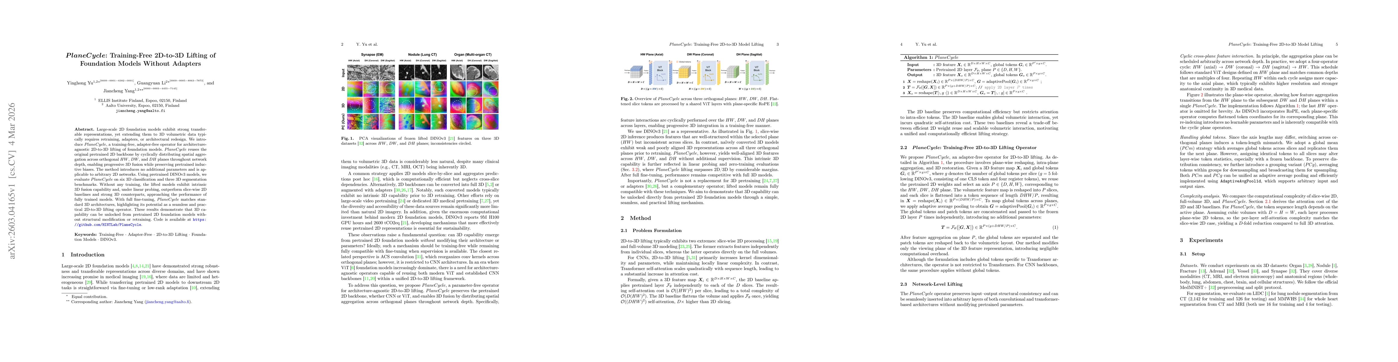 Thumbnail for PlaneCycle: Training-Free 2D-to-3D Lifting of Foundation Models Without Adapters