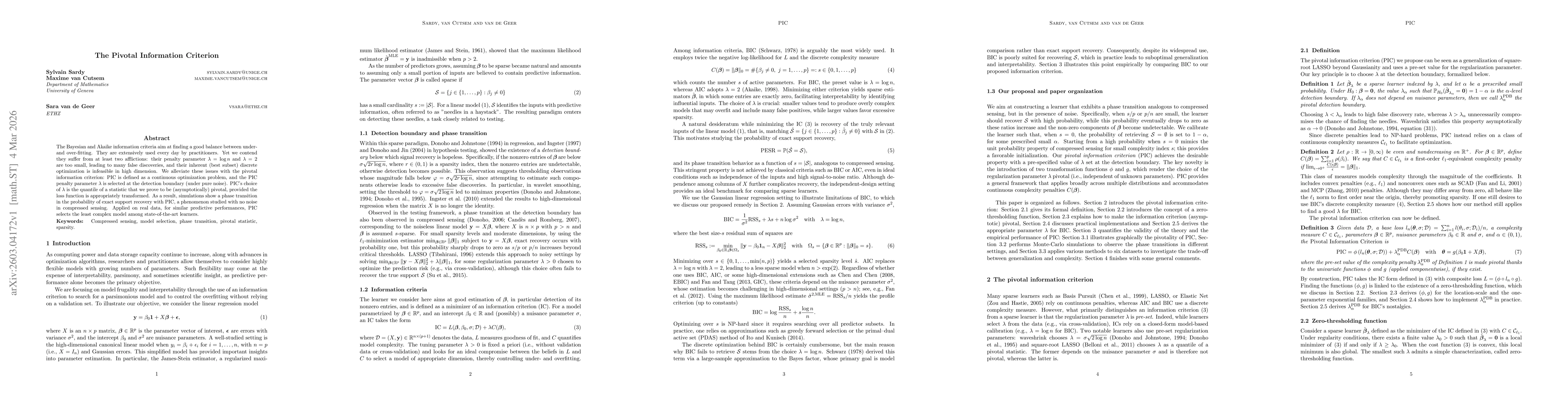 Thumbnail for The Pivotal Information Criterion