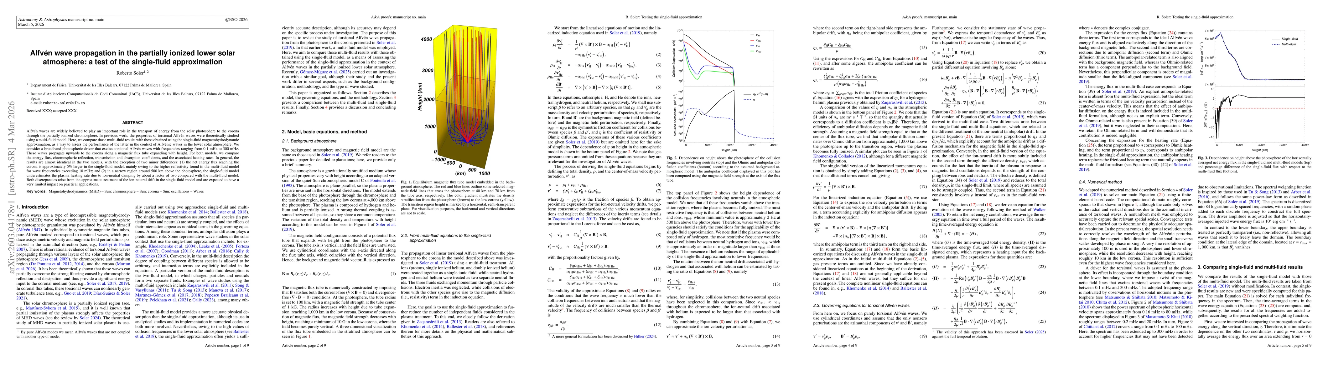 Thumbnail for Alfvén wave propagation in the partially ionized lower solar atmosphere: a test of the single-fluid approximation