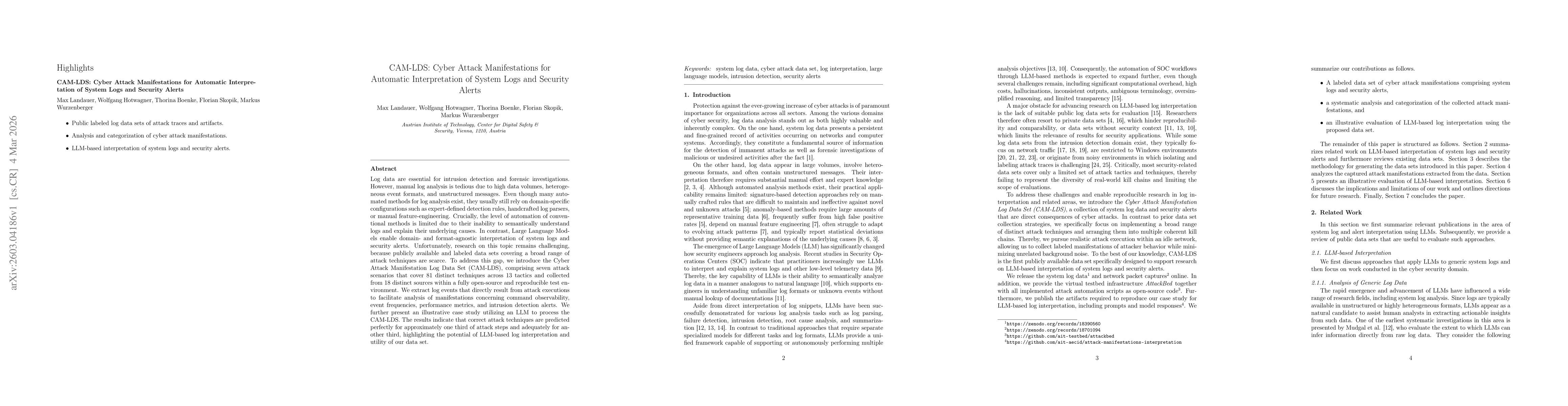 Thumbnail for CAM-LDS: Cyber Attack Manifestations for Automatic Interpretation of System Logs and Security Alerts