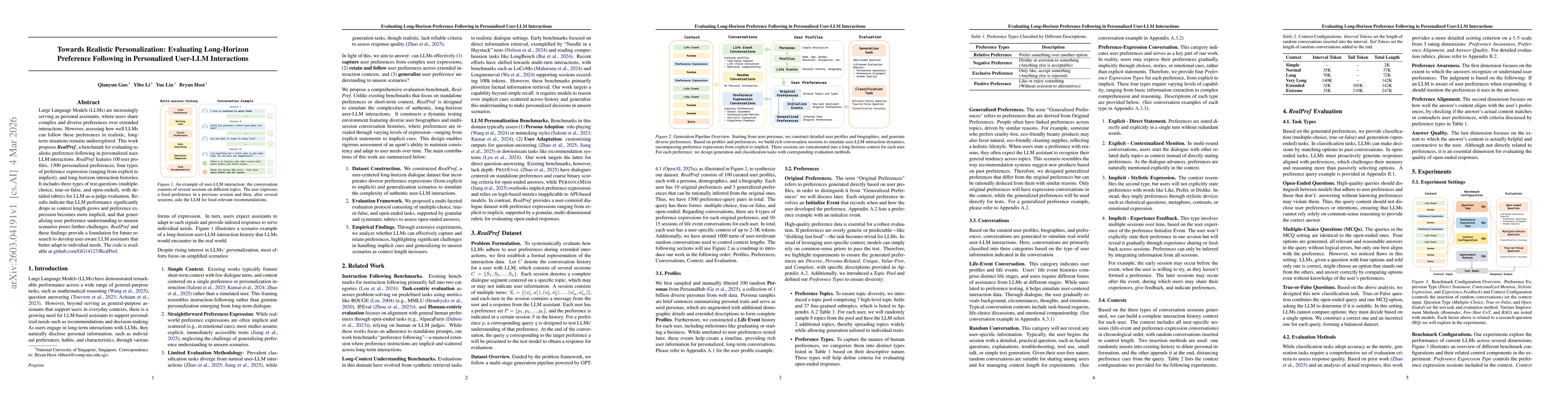 Thumbnail for Towards Realistic Personalization: Evaluating Long-Horizon Preference Following in Personalized User-LLM Interactions