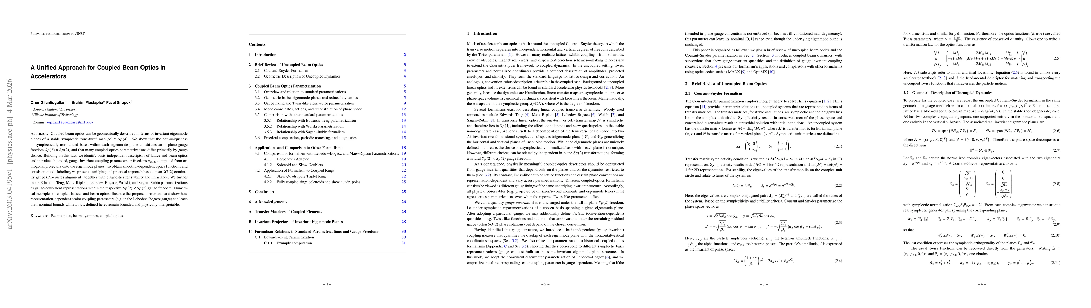Thumbnail for A Unified Approach for Coupled Beam Optics in Accelerators