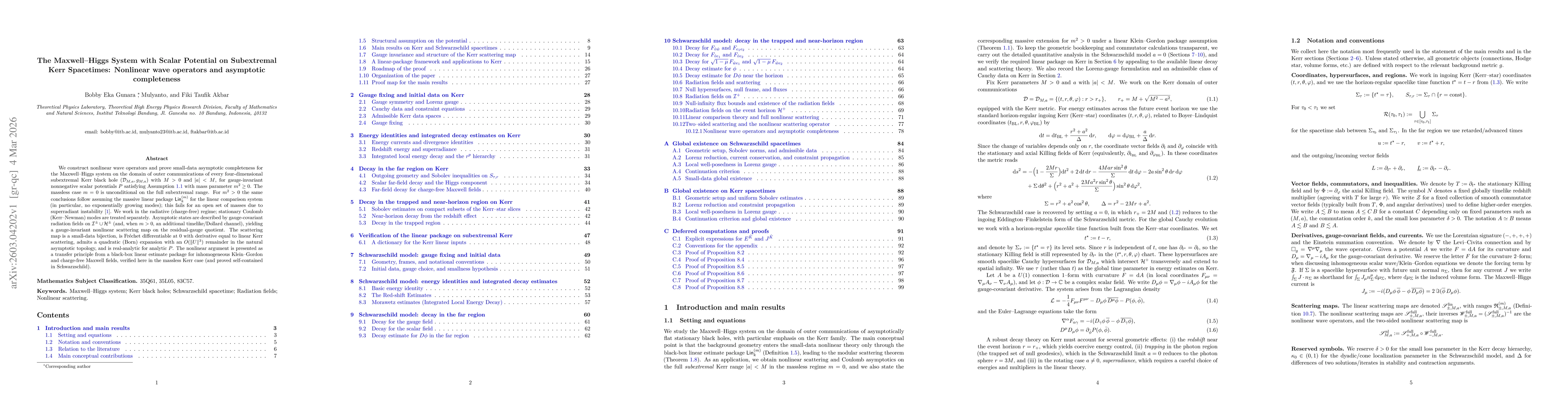 Thumbnail for The Maxwell-Higgs System with Scalar Potential on Subextremal Kerr Spacetimes: Nonlinear wave operators and asymptotic completeness