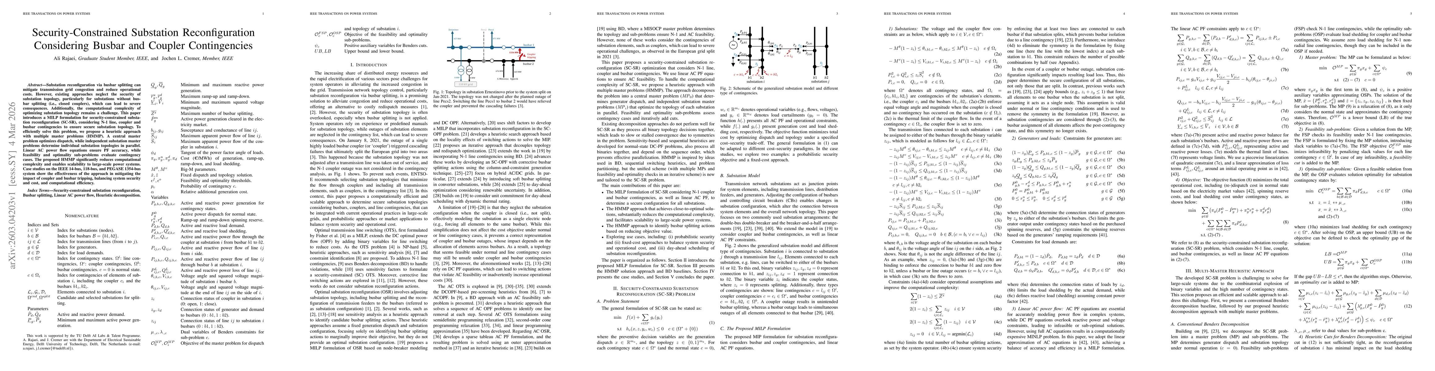 Thumbnail for Security-Constrained Substation Reconfiguration Considering Busbar and Coupler Contingencies