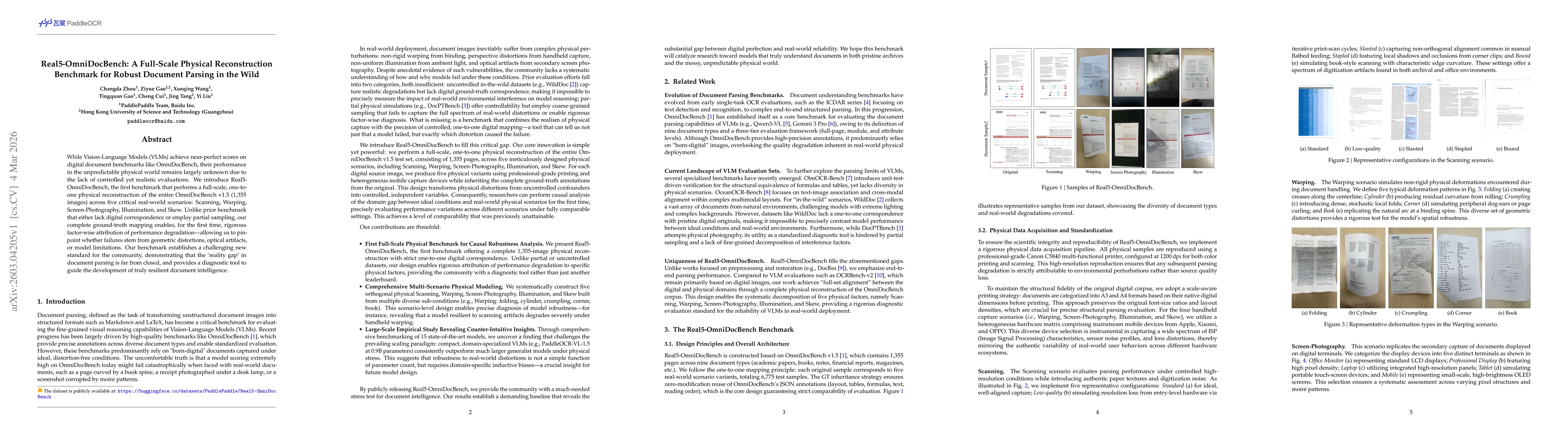 Thumbnail for Real5-OmniDocBench: A Full-Scale Physical Reconstruction Benchmark for Robust Document Parsing in the Wild