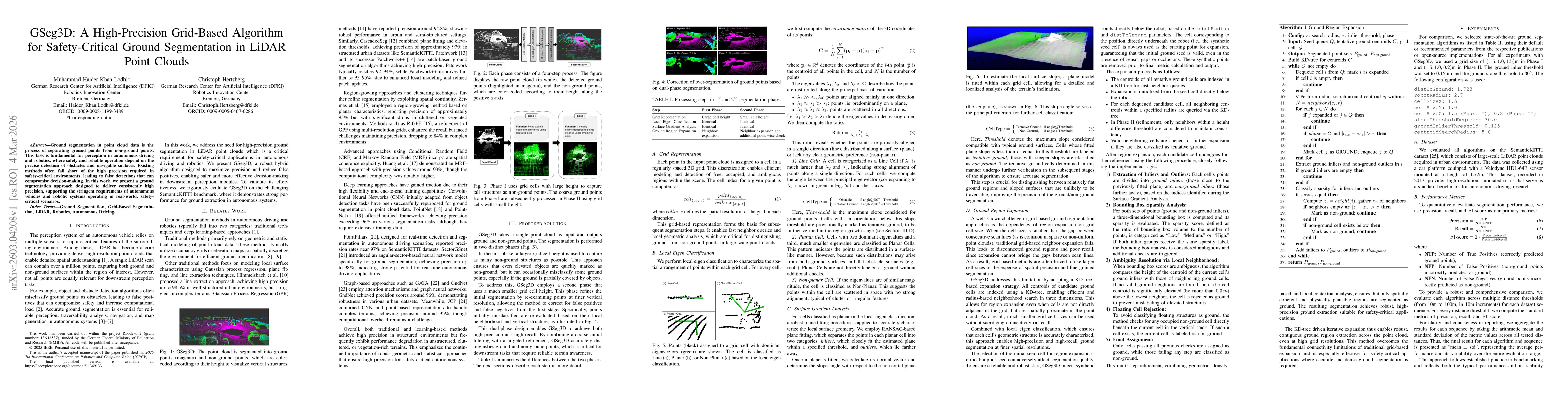 Thumbnail for GSeg3D: A High-Precision Grid-Based Algorithm for Safety-Critical Ground Segmentation in LiDAR Point Clouds