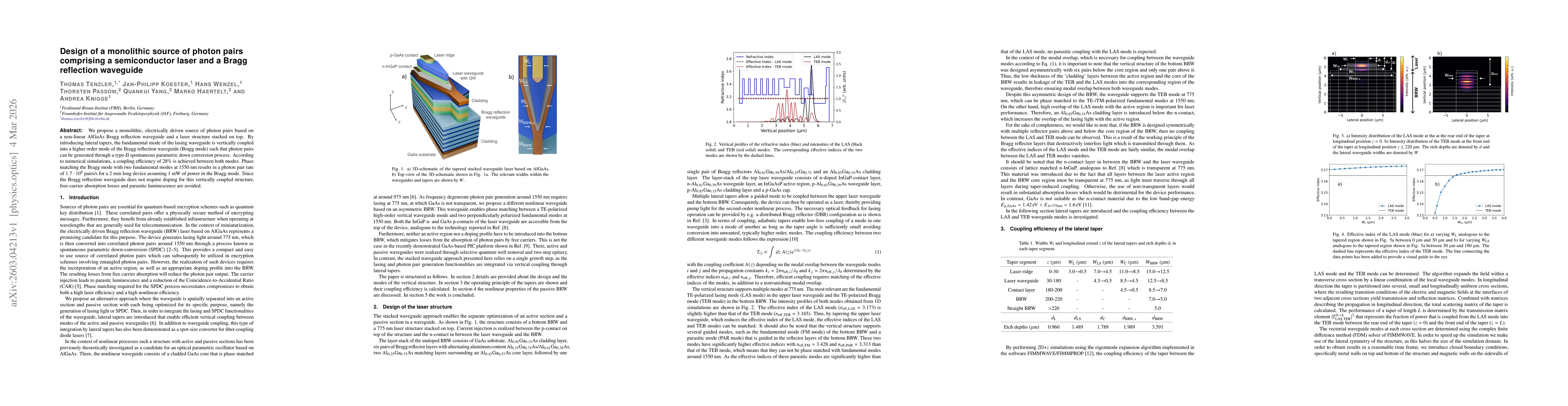 Thumbnail for Design of a monolithic source of photon pairs comprising a semiconductor laser and a Bragg reflection waveguide