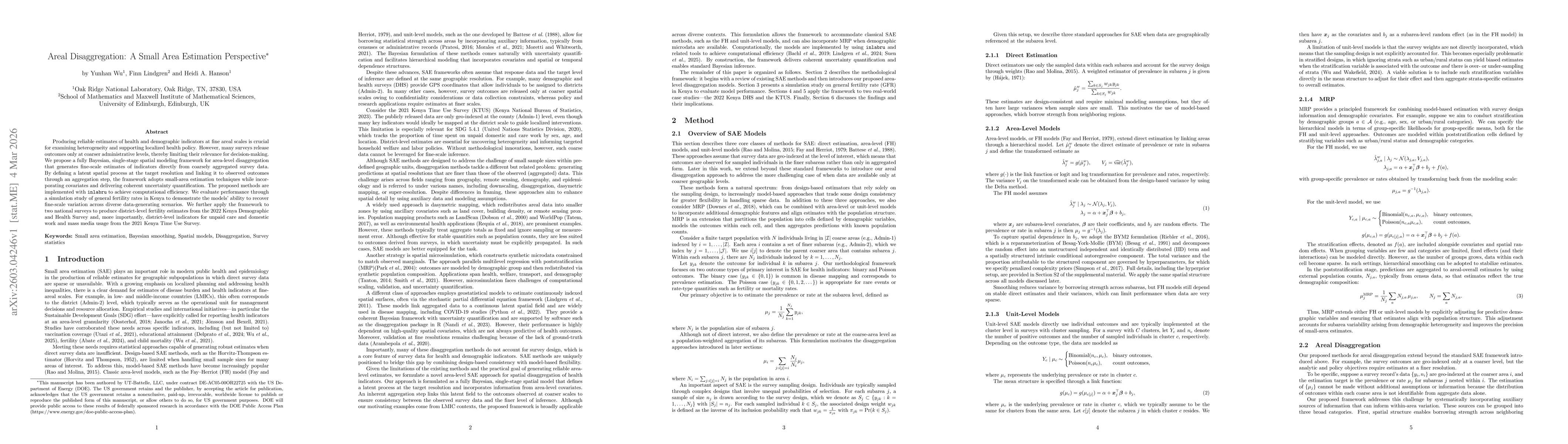 Thumbnail for Areal Disaggregation: A Small Area Estimation Perspective