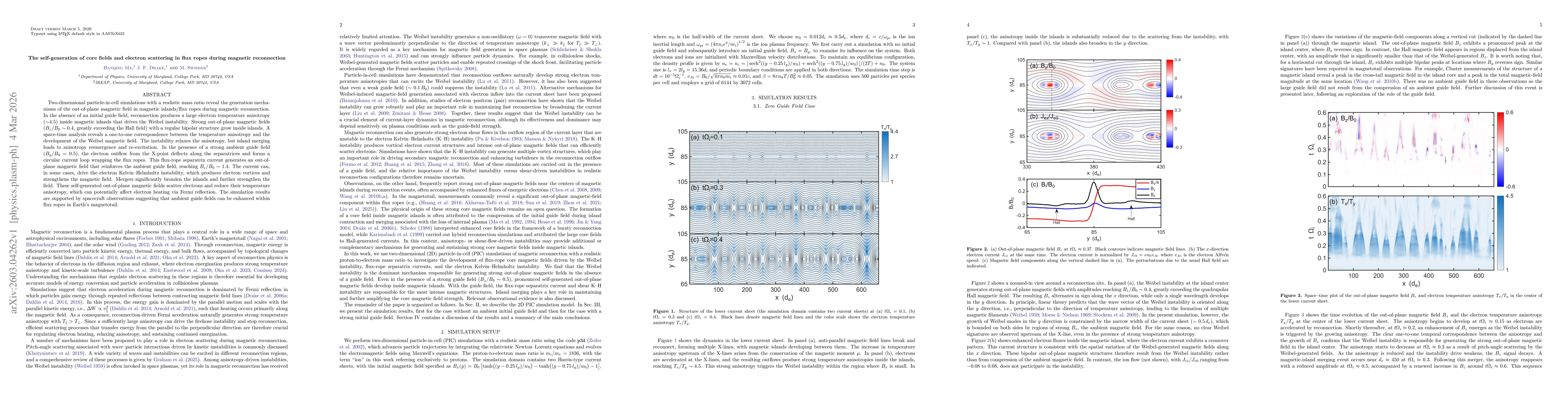 Thumbnail for The self-generation of core fields and electron scattering in flux ropes during magnetic reconnection