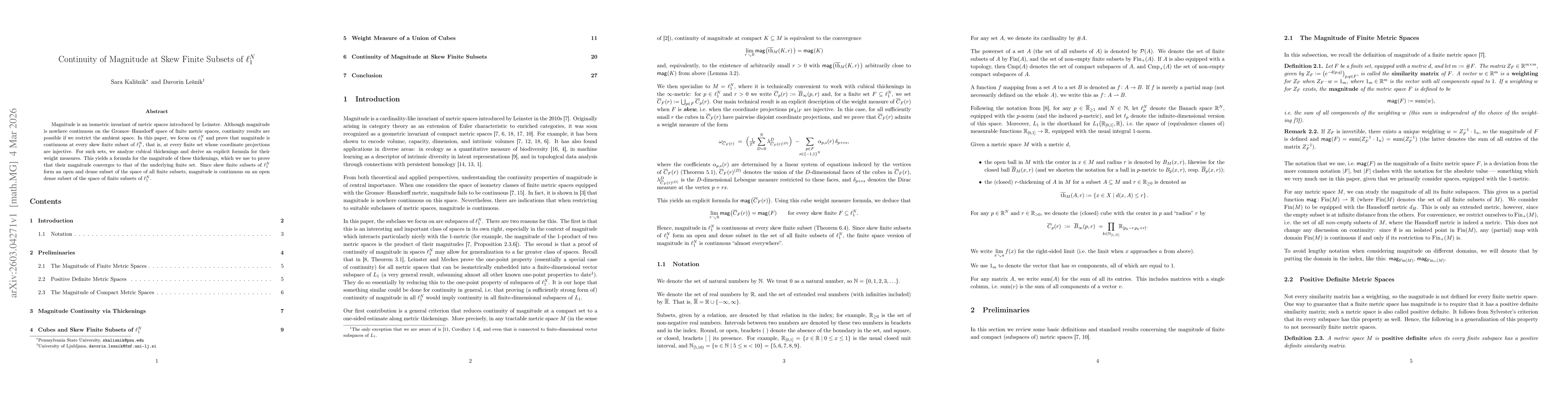 Thumbnail for Continuity of Magnitude at Skew Finite Subsets of $\ell_1^N$