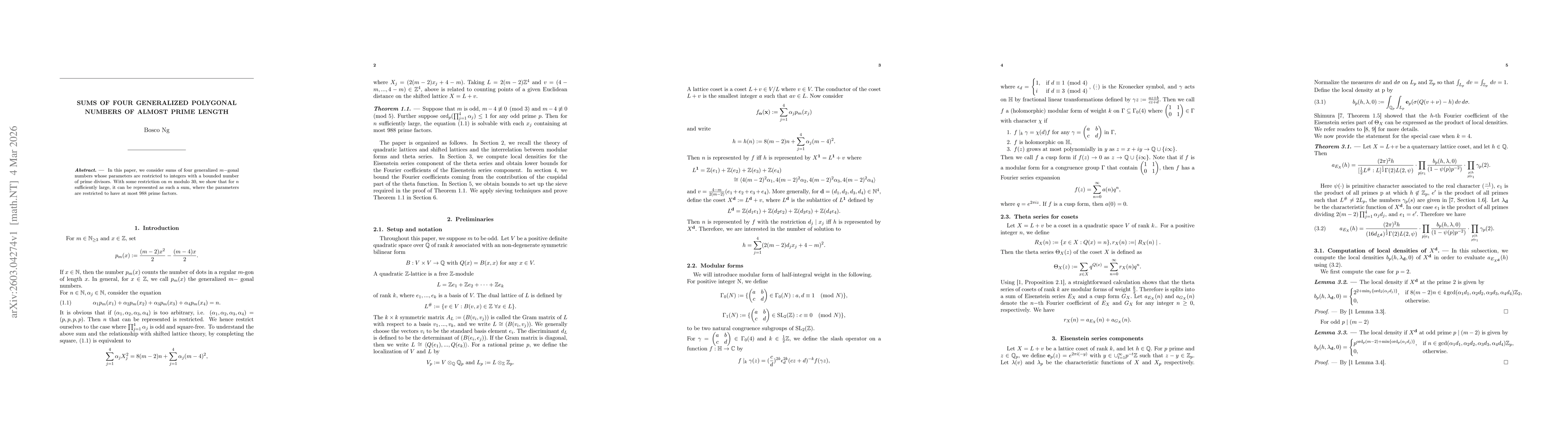 Thumbnail for Sums of four generalized polygonal numbers of almost prime length