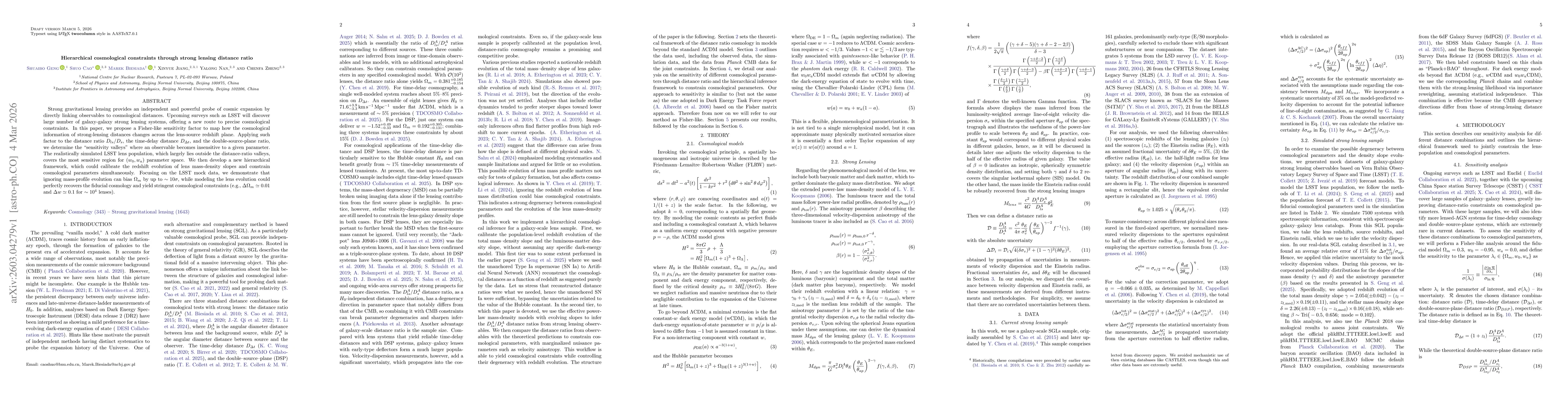 Thumbnail for Hierarchical cosmological constraints through strong lensing distance ratio