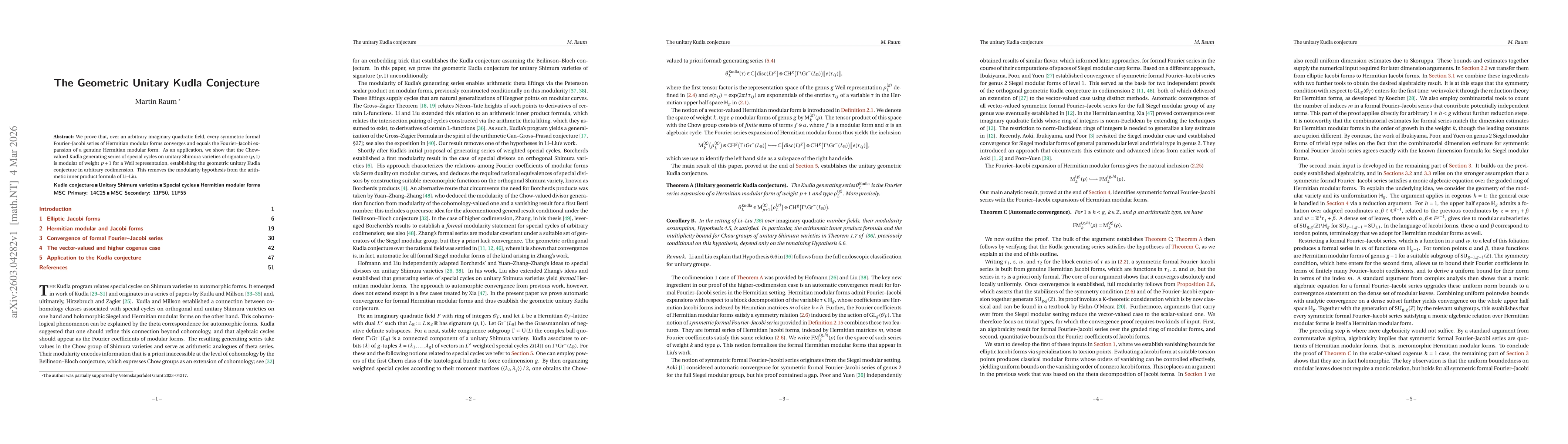 Thumbnail for The Geometric Unitary Kudla Conjecture