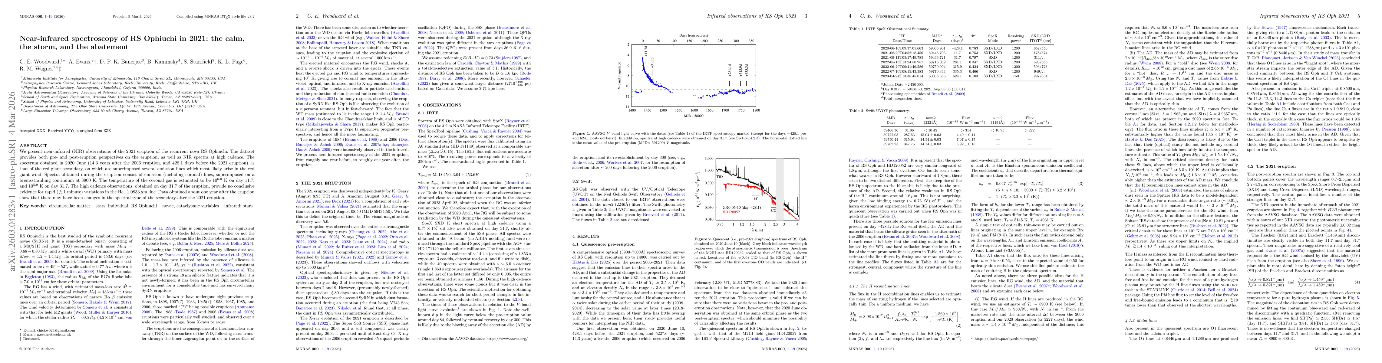 Thumbnail for Near-infrared spectroscopy of RS Ophiuchi in 2021: the calm, the storm, and the abatement