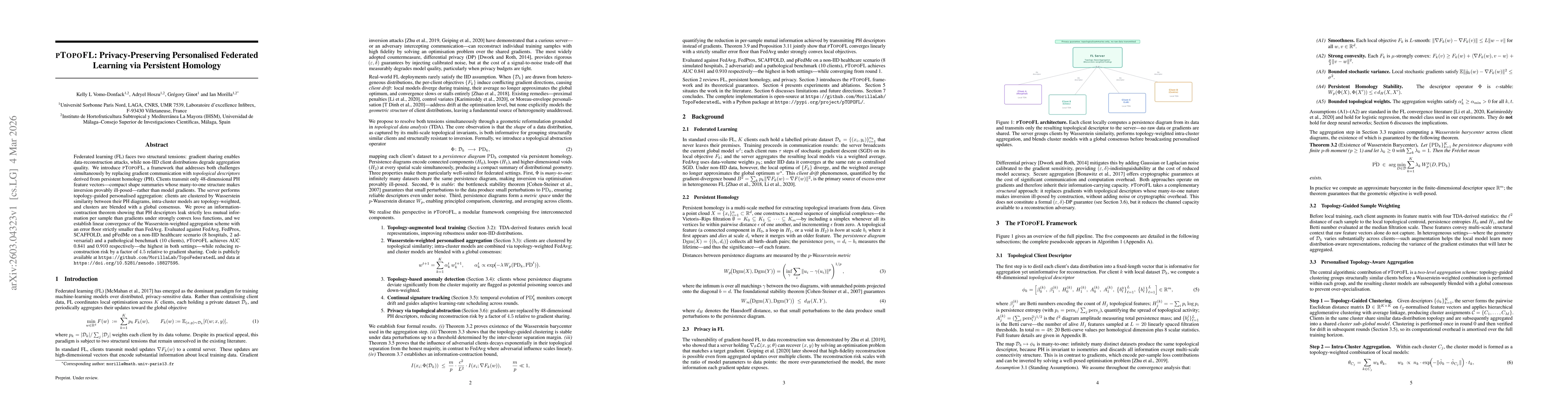 Thumbnail for PTOPOFL: Privacy-Preserving Personalised Federated Learning via Persistent Homology