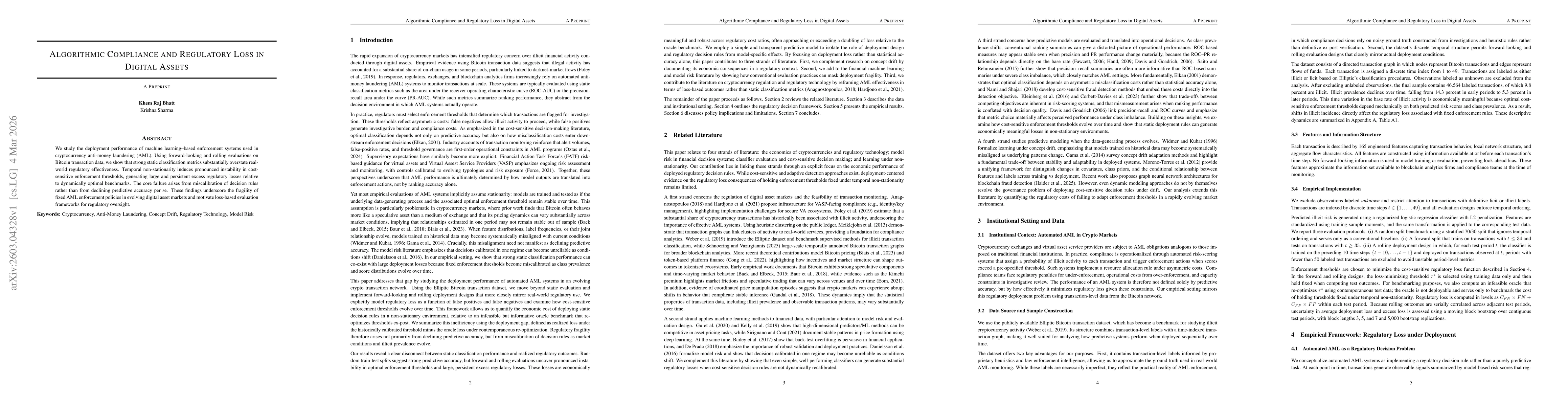 Thumbnail for Algorithmic Compliance and Regulatory Loss in Digital Assets
