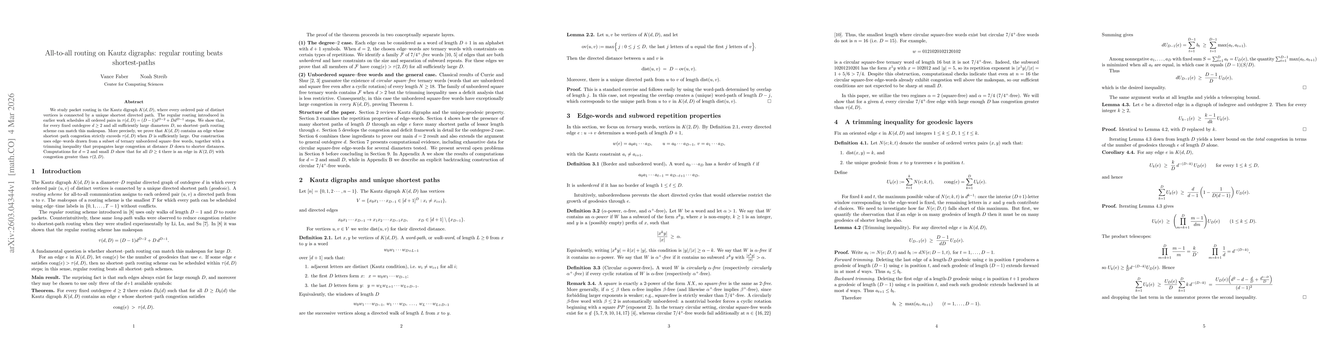 Thumbnail for All-to-all Routing on Kautz Graphs: Regular Routing Beats Shortest Paths