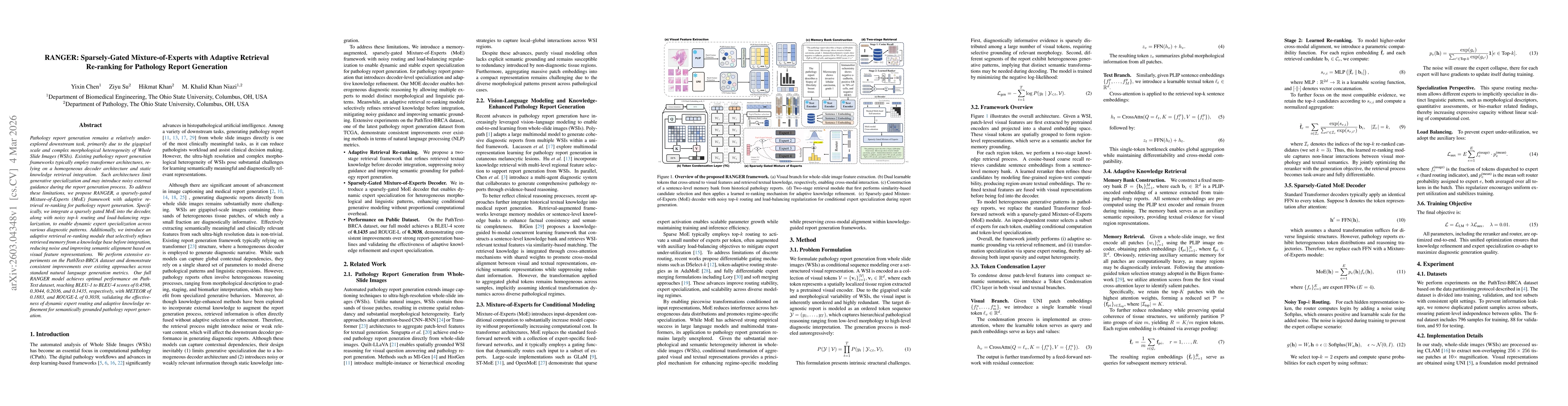 Thumbnail for RANGER: Sparsely-Gated Mixture-of-Experts with Adaptive Retrieval Re-ranking for Pathology Report Generation