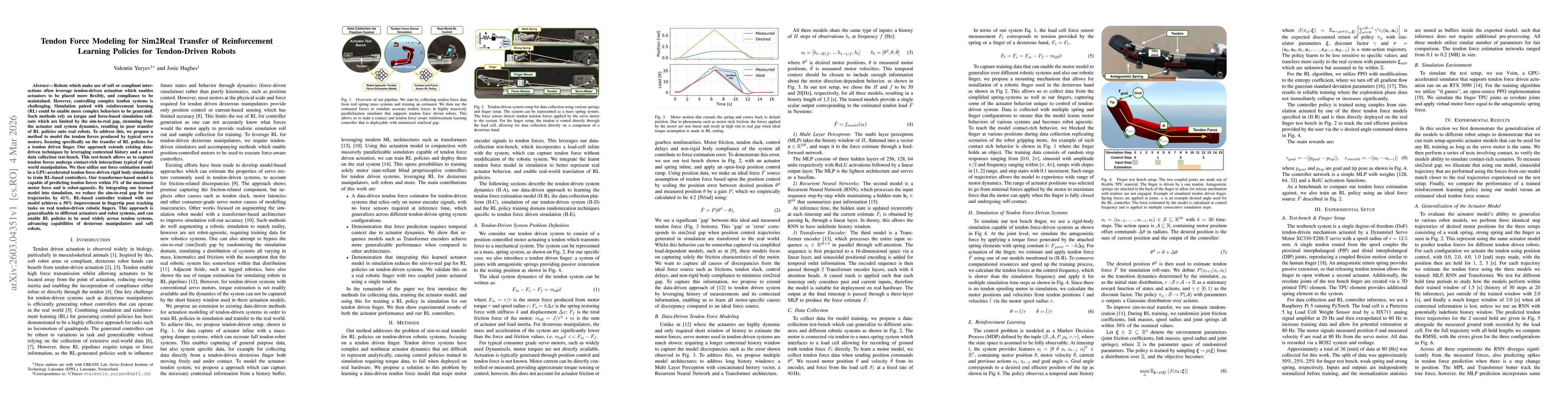 Thumbnail for Tendon Force Modeling for Sim2Real Transfer of Reinforcement Learning Policies for Tendon-Driven Robots