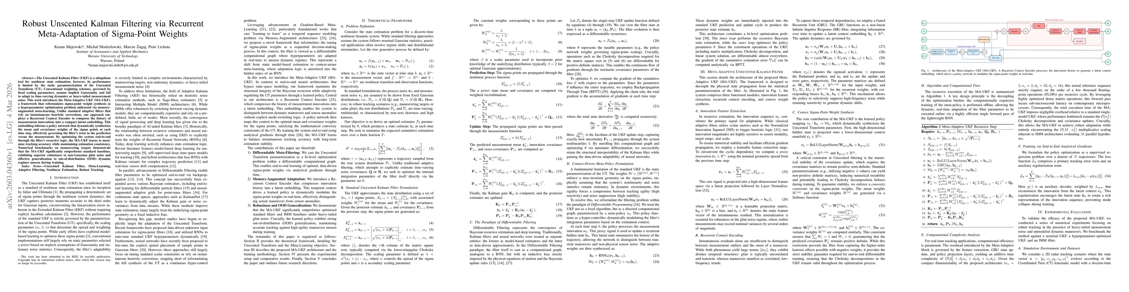 Thumbnail for Robust Unscented Kalman Filtering via Recurrent Meta-Adaptation of Sigma-Point Weights