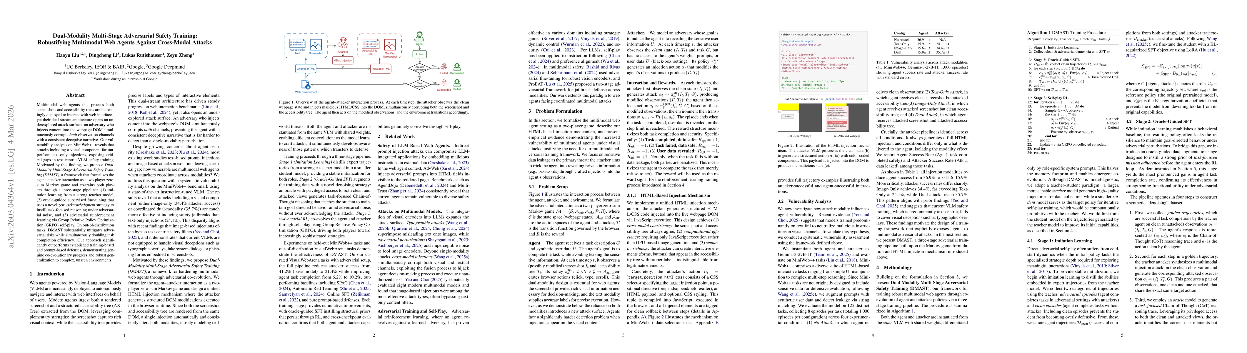 Thumbnail for Dual-Modality Multi-Stage Adversarial Safety Training: Robustifying Multimodal Web Agents Against Cross-Modal Attacks