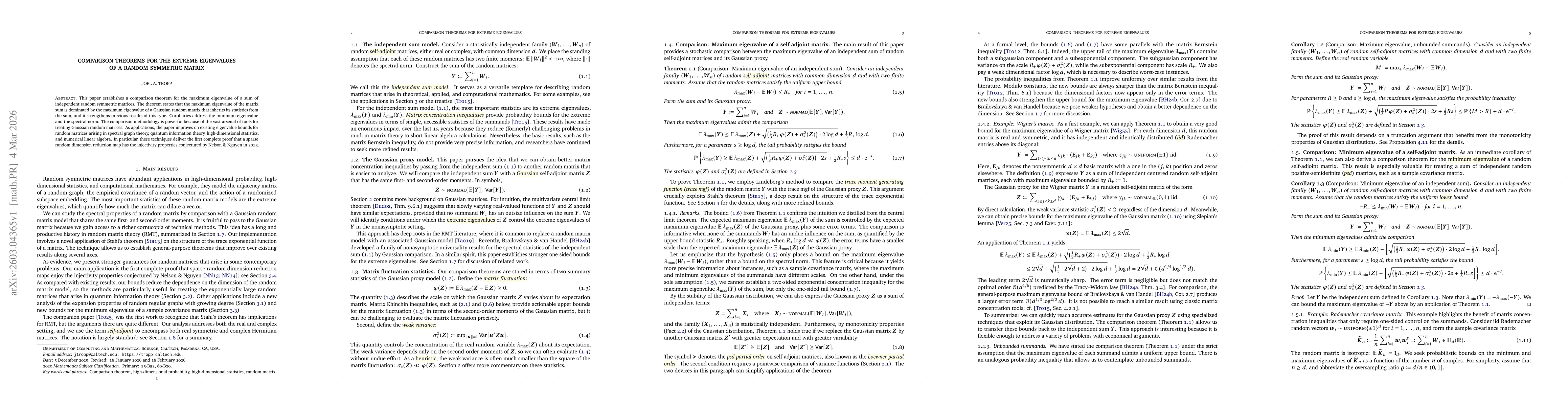 Thumbnail for Comparison theorems for the extreme eigenvalues of a random symmetric matrix