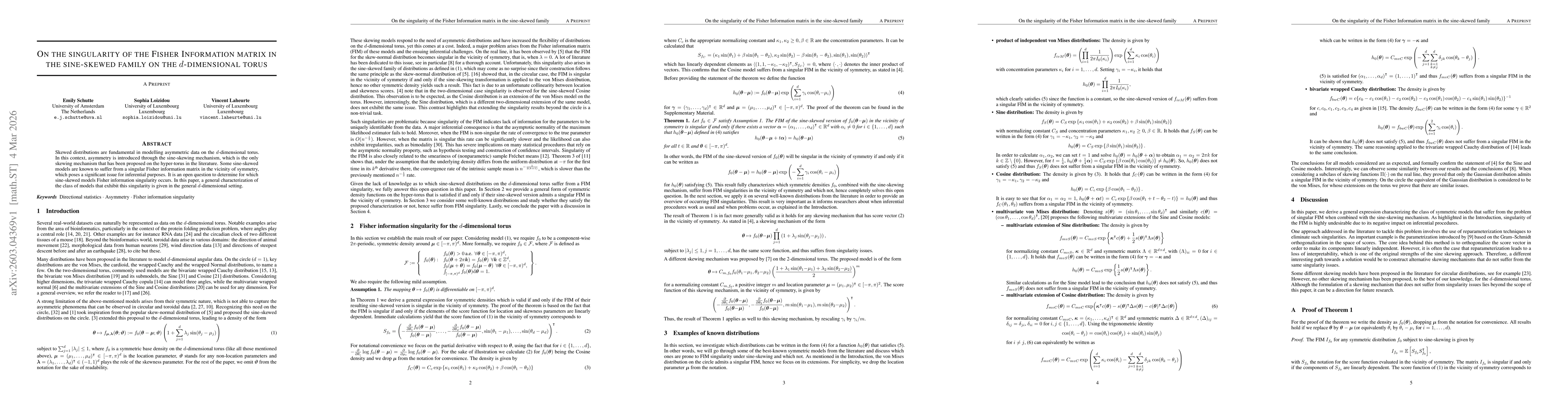 Thumbnail for On the singularity of the Fisher Information matrix in the sine-skewed family on the d-dimensional torus