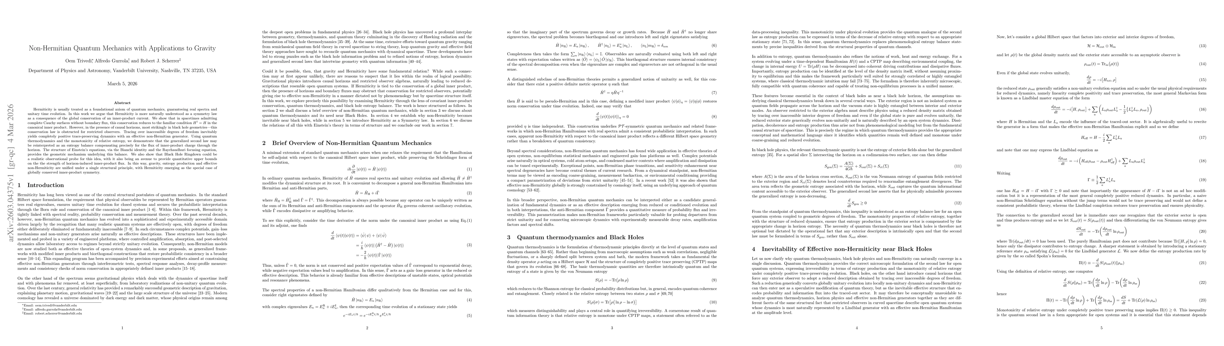 Thumbnail for Non-Hermitian Quantum Mechanics with Applications to Gravity