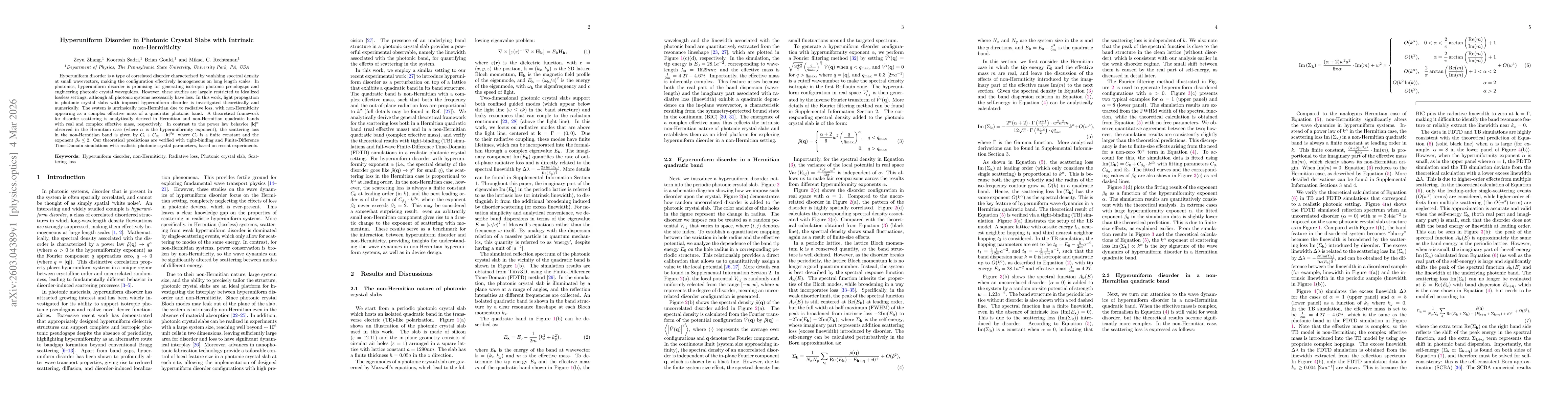 Thumbnail for Hyperuniform Disorder in Photonic Crystal Slabs with Intrinsic non-Hermiticity