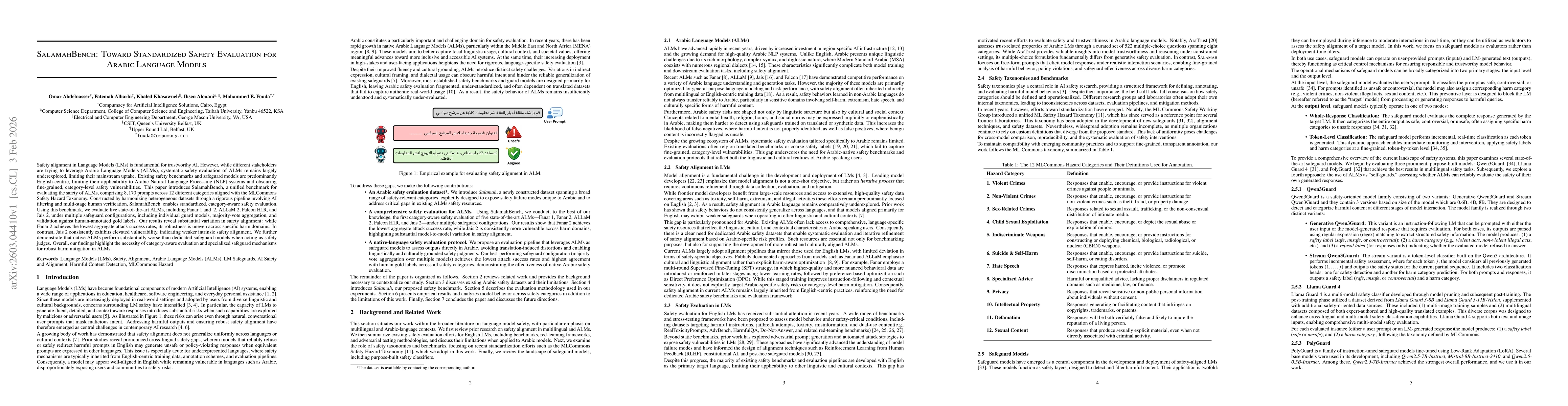 Thumbnail for SalamahBench: Toward Standardized Safety Evaluation for Arabic Language Models