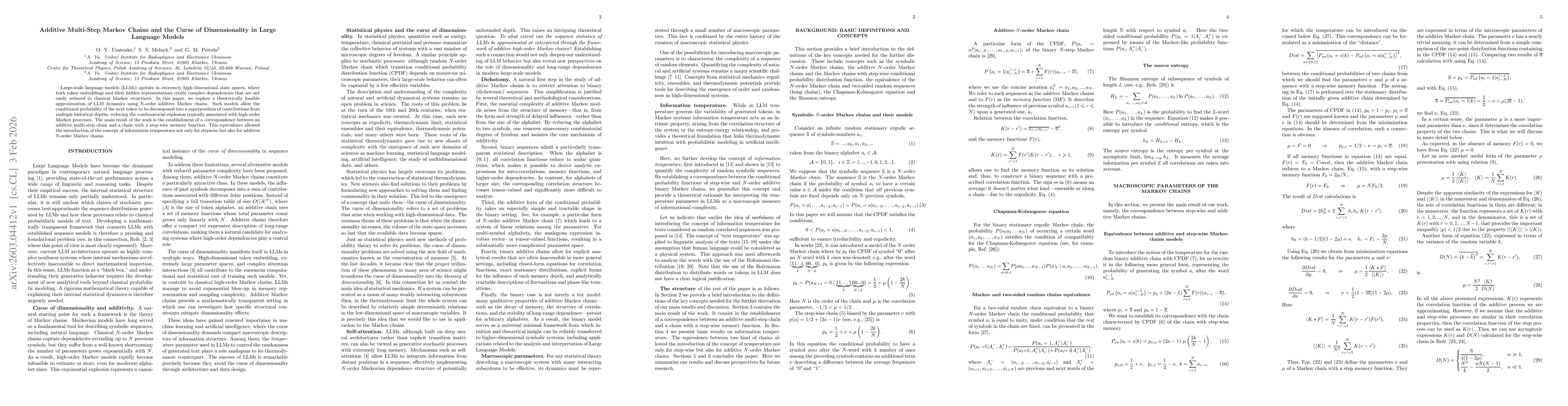 Thumbnail for Additive Multi-Step Markov Chains and the Curse of Dimensionality in Large Language Models