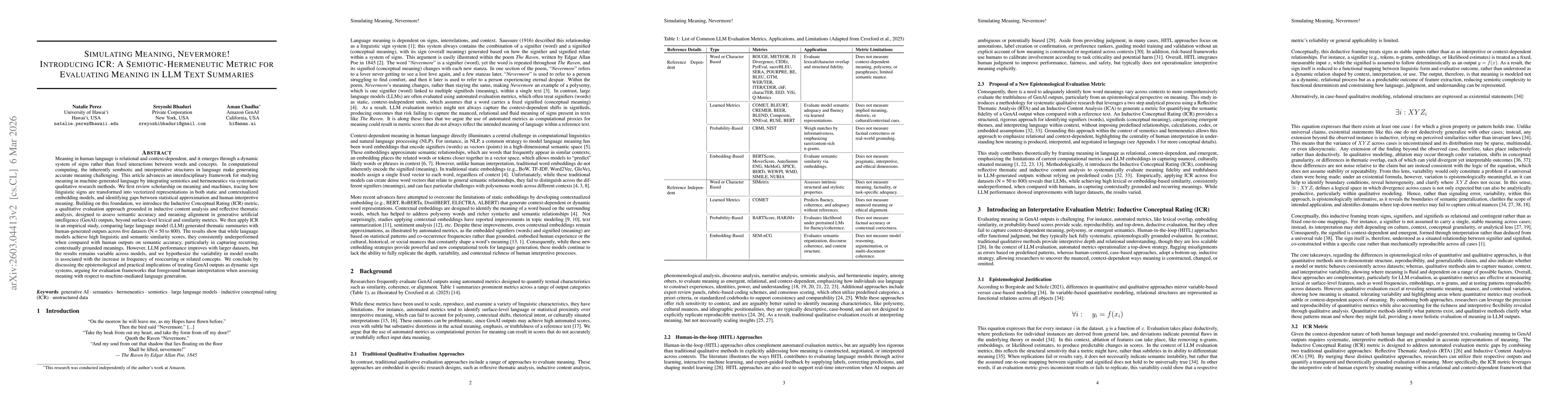 Thumbnail for Simulating Meaning, Nevermore! Introducing ICR: A Semiotic-Hermeneutic Metric for Evaluating Meaning in LLM Text Summaries