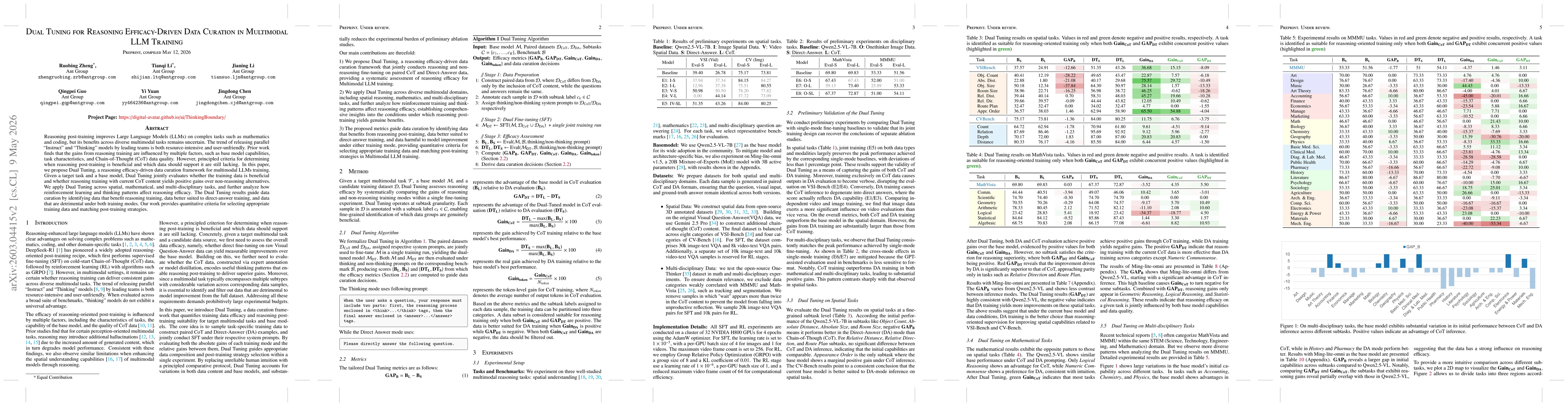 Thumbnail for The Thinking Boundary: Quantifying Reasoning Suitability of Multimodal Tasks via Dual Tuning
