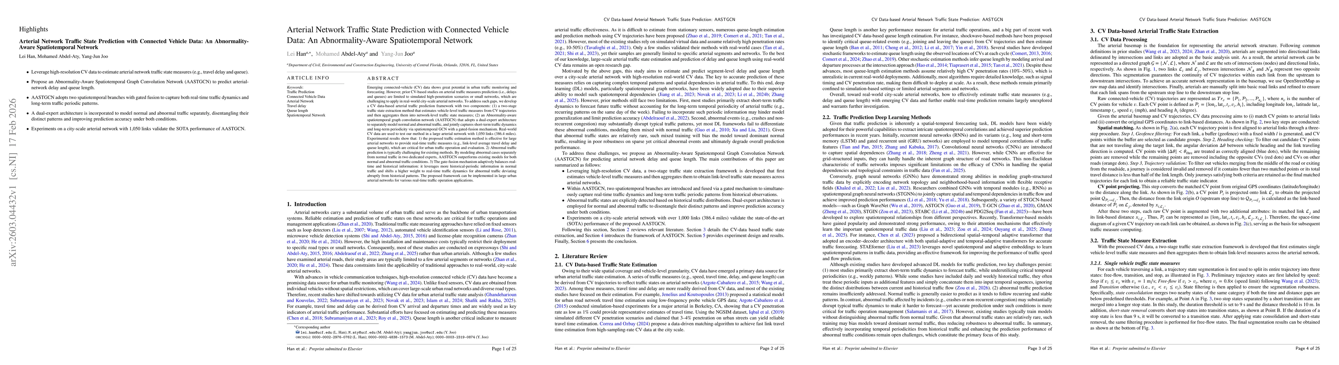 Thumbnail for Arterial Network Traffic State Prediction with Connected Vehicle Data: An Abnormality-Aware Spatiotemporal Network