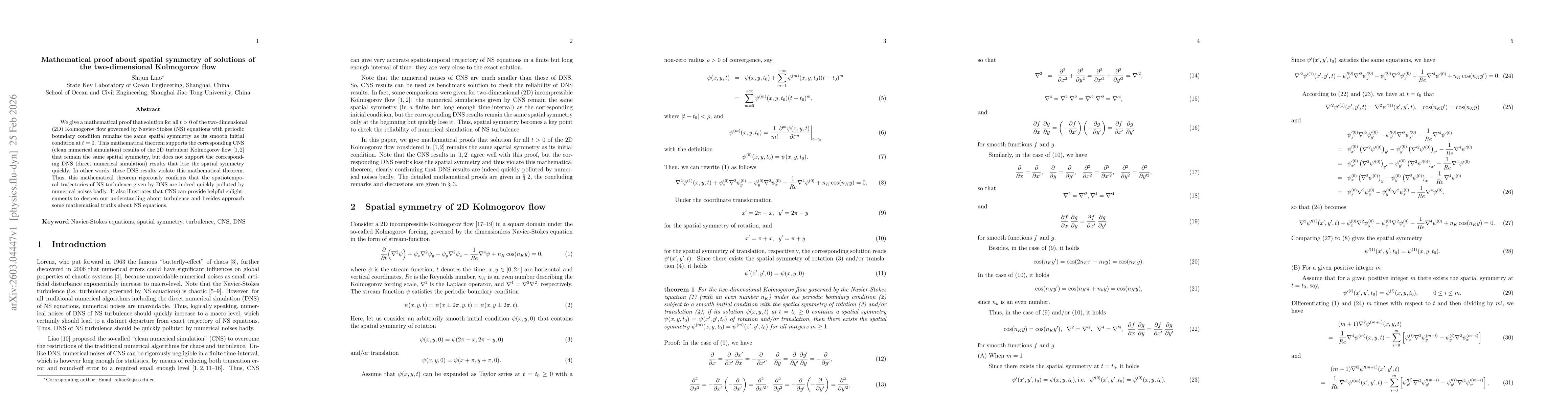 Thumbnail for Mathematical proof about spatial symmetry of solutions of the two-dimensional Kolmogorov flow