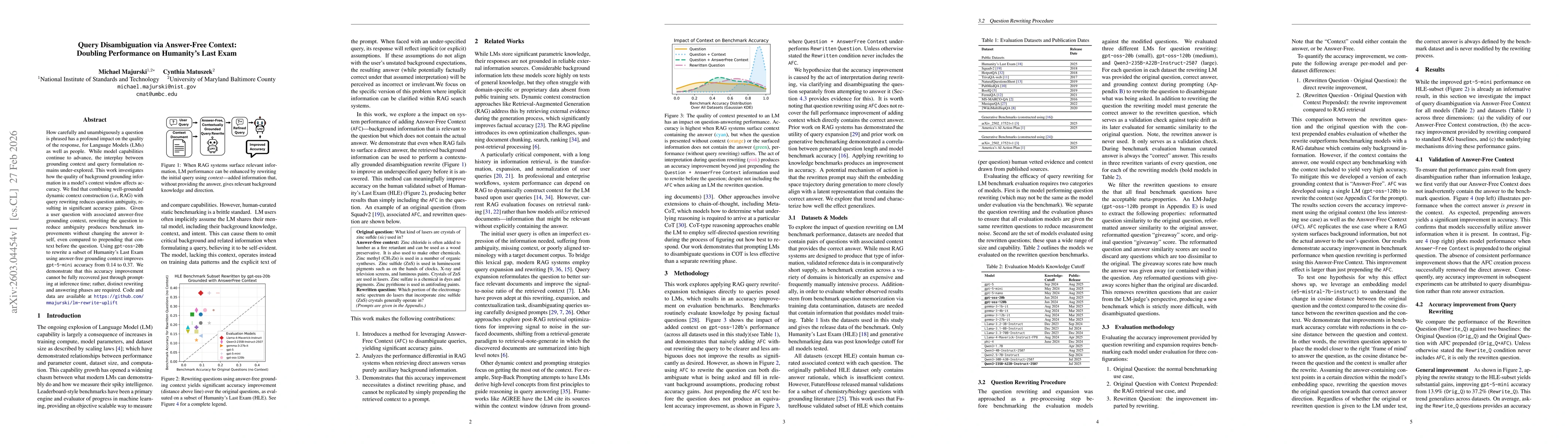 Thumbnail for Query Disambiguation via Answer-Free Context: Doubling Performance on Humanity's Last Exam