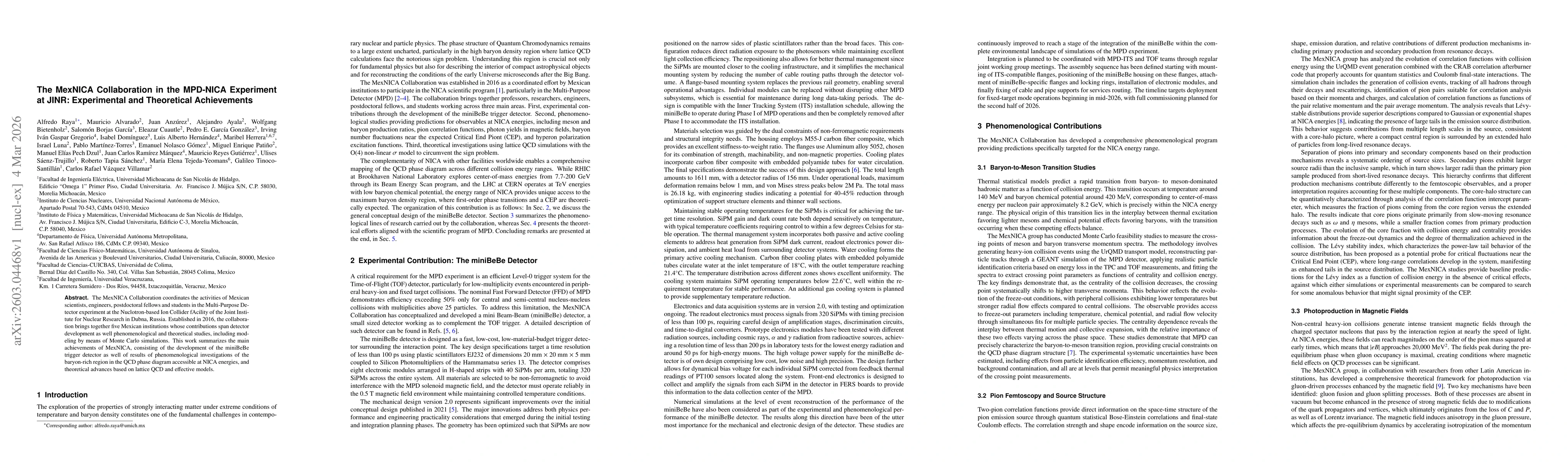 Thumbnail for The MexNICA Collaboration in the MPD-NICA Experiment at JINR: Experimental and Theoretical Achievements