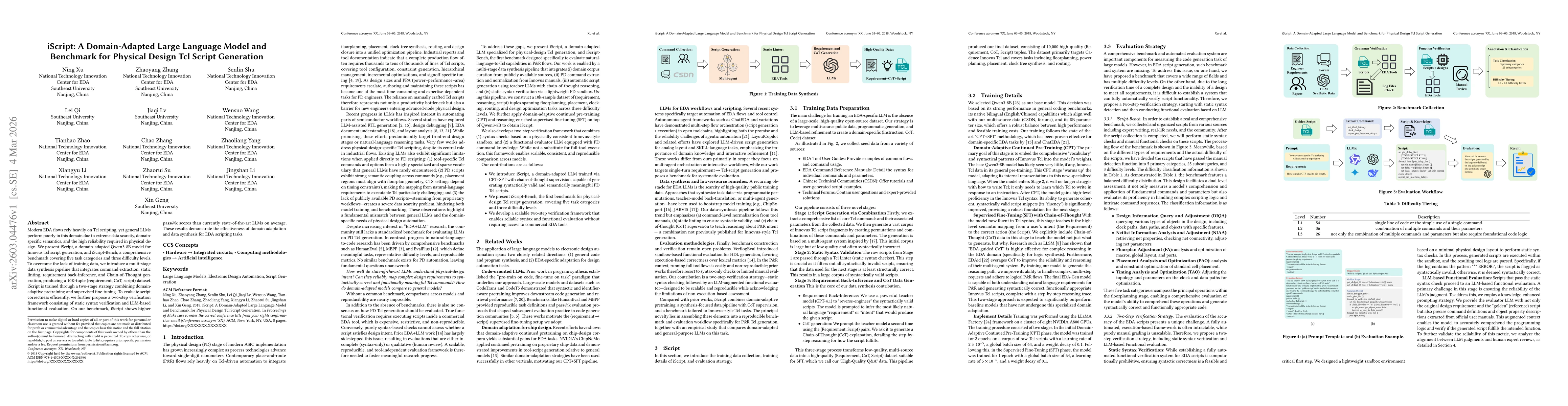 Thumbnail for iScript: A Domain-Adapted Large Language Model and Benchmark for Physical Design Tcl Script Generation
