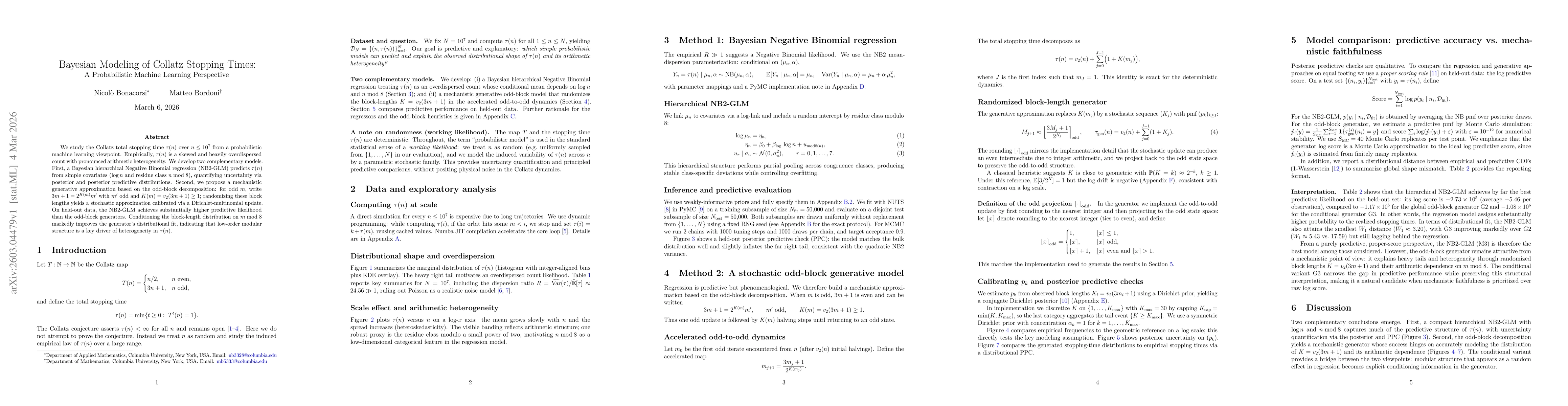 Thumbnail for Bayesian Modeling of Collatz Stopping Times: A Probabilistic Machine Learning Perspective