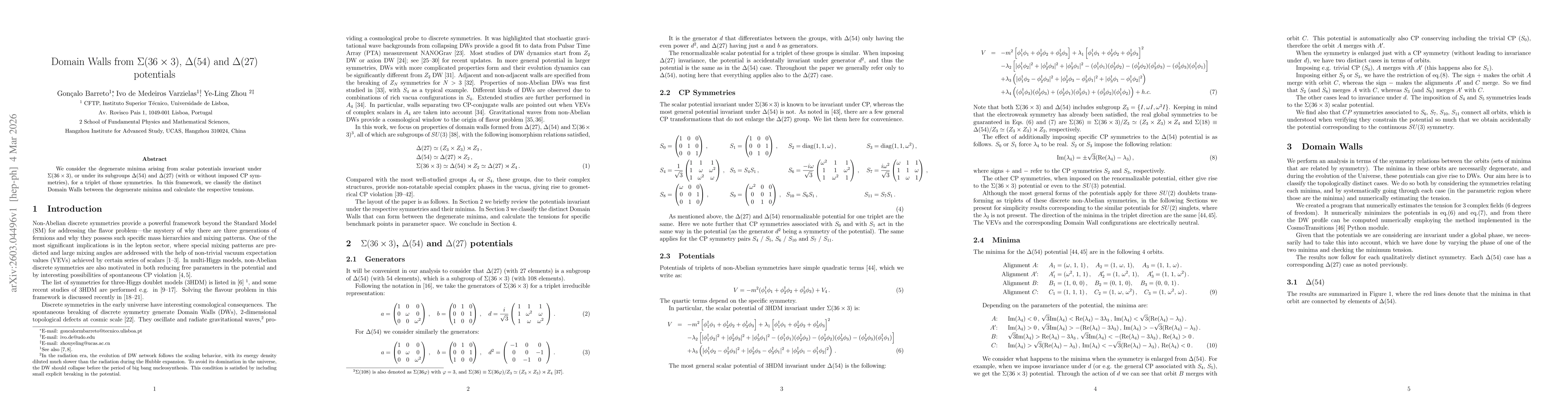 Thumbnail for Domain Walls from $Σ(36 \times 3)$, $Δ(54)$ and $Δ(27)$ potentials