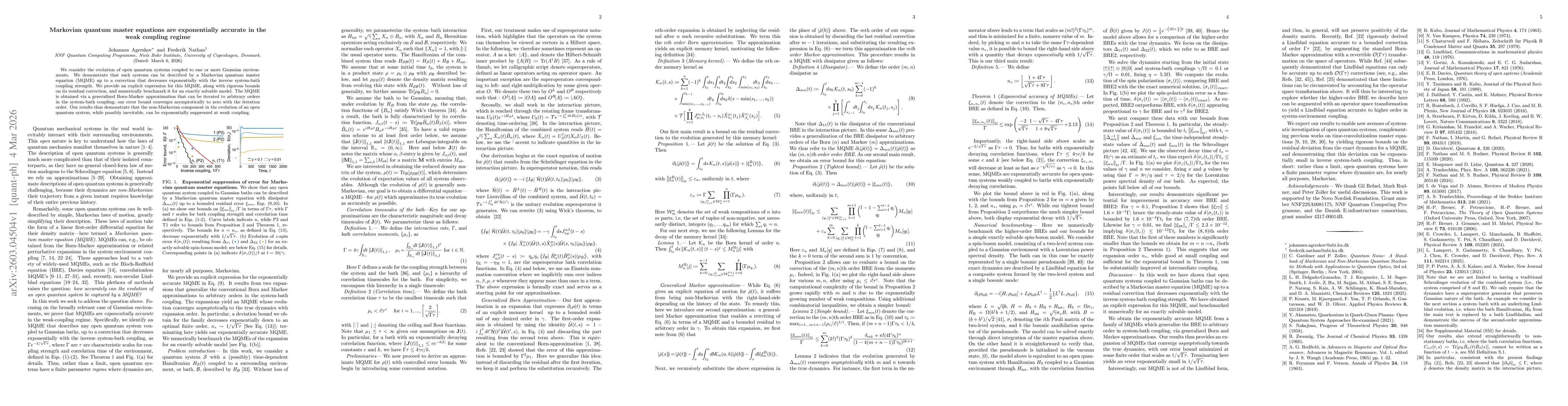 Thumbnail for Markovian quantum master equations are exponentially accurate in the weak coupling regime