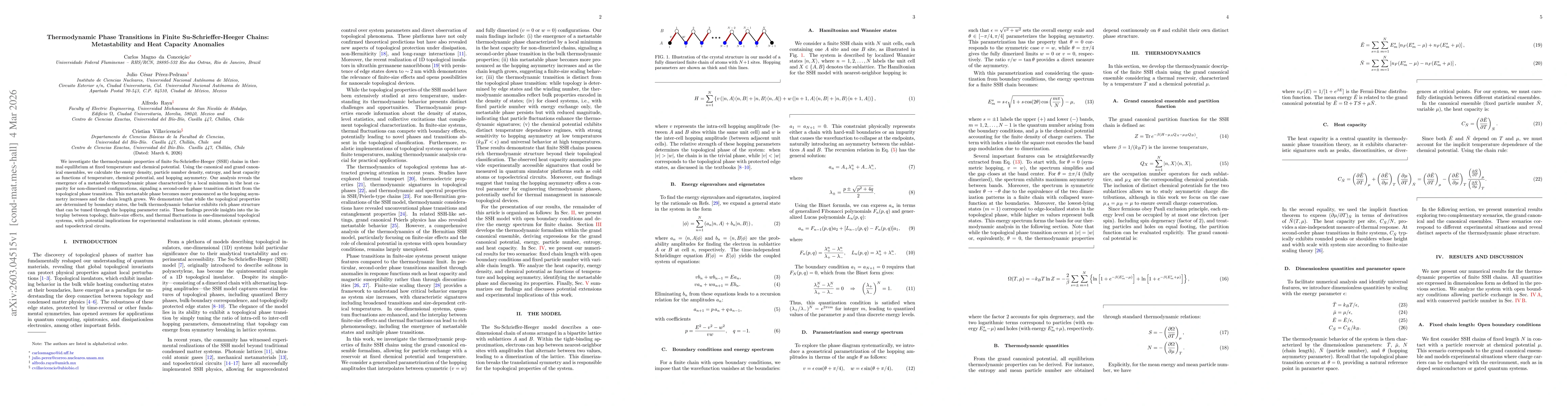 Thumbnail for Thermodynamic Phase Transitions in Finite Su-Schrieffer-Heeger Chains: Metastability and Heat Capacity Anomalies
