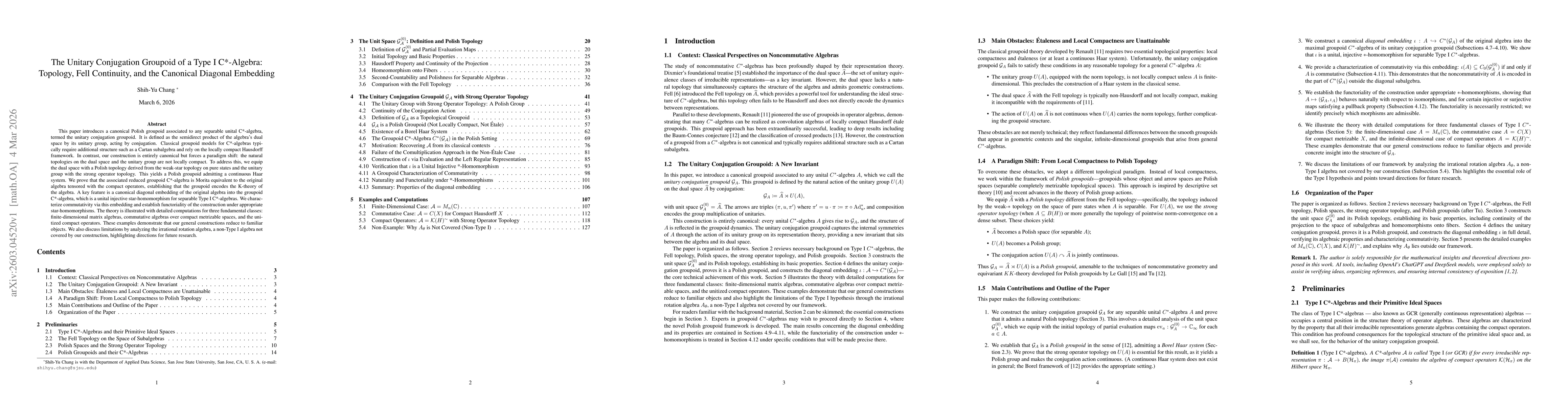 Thumbnail for The Unitary Conjugation Groupoid of a Type I C*-Algebra: Topology, Fell Continuity, and the Canonical Diagonal Embedding