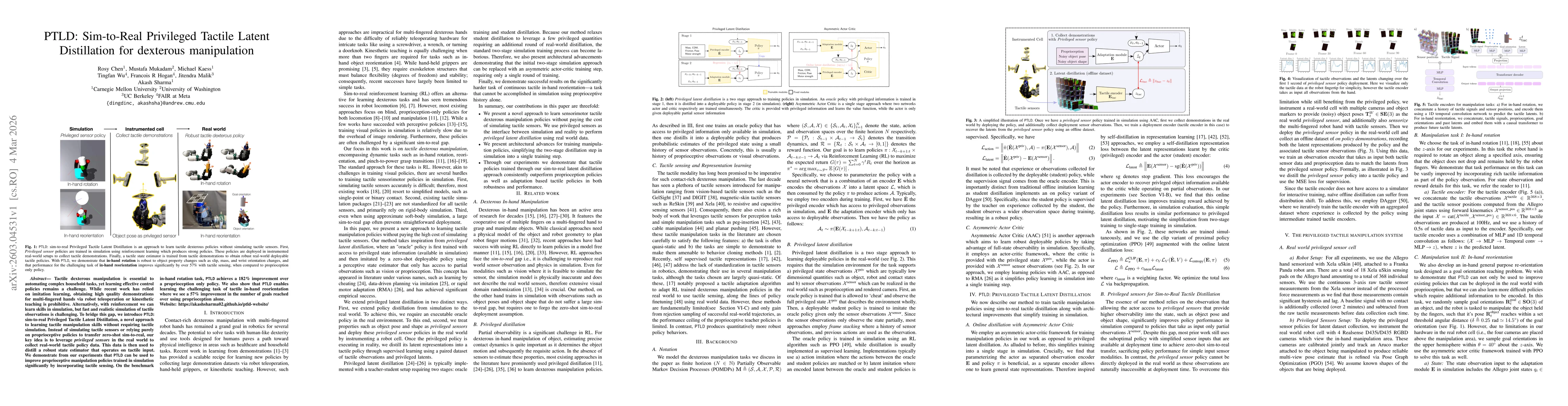 Thumbnail for PTLD: Sim-to-real Privileged Tactile Latent Distillation for Dexterous Manipulation