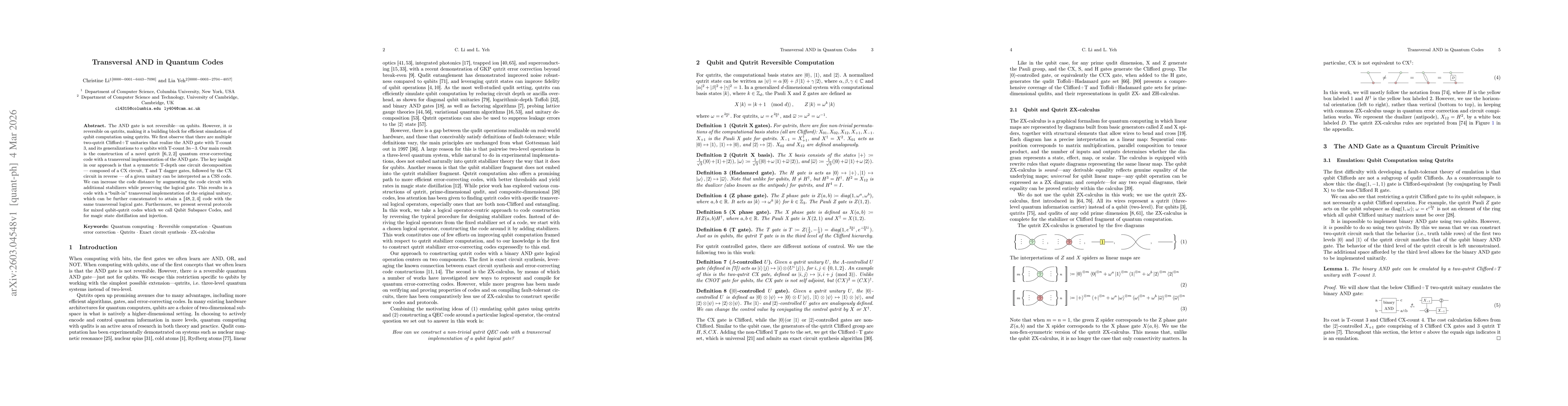 Thumbnail for Transversal AND in Quantum Codes
