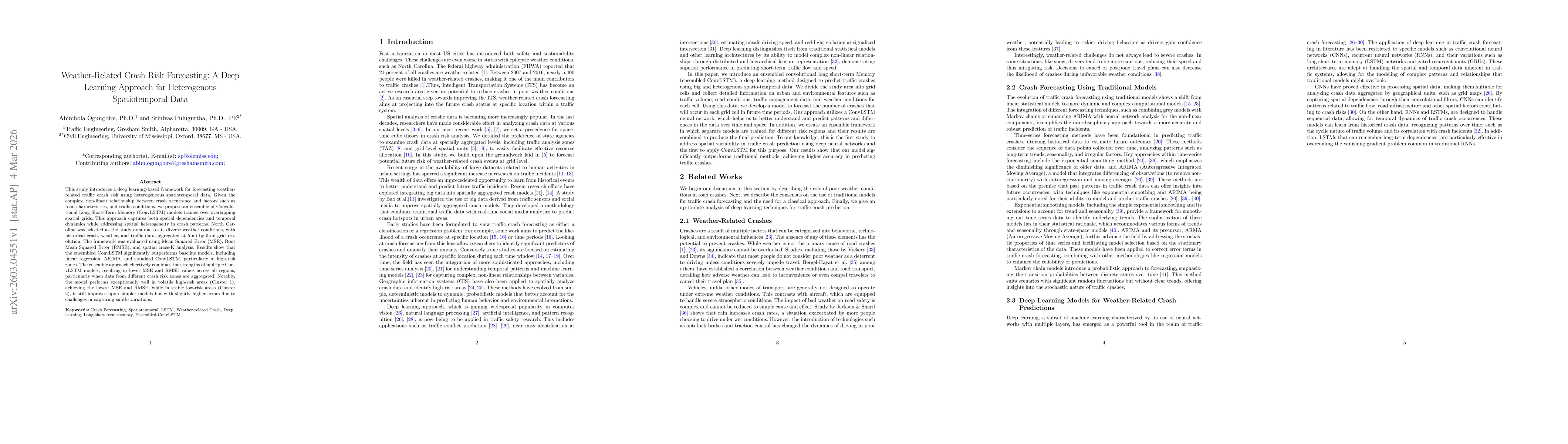 Thumbnail for Weather-Related Crash Risk Forecasting: A Deep Learning Approach for Heterogenous Spatiotemporal Data