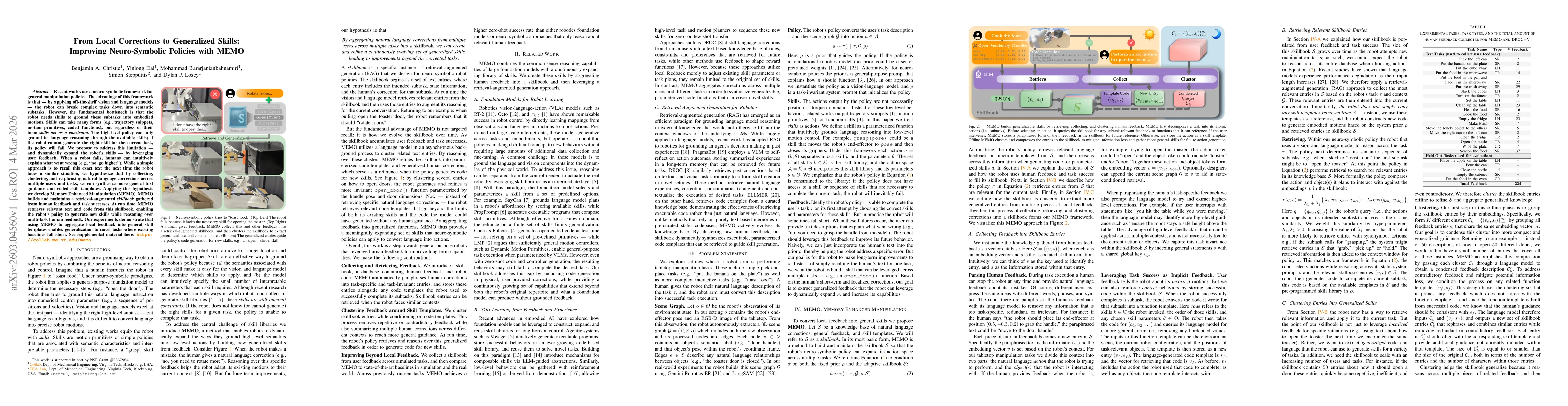 Thumbnail for From Local Corrections to Generalized Skills: Improving Neuro-Symbolic Policies with MEMO