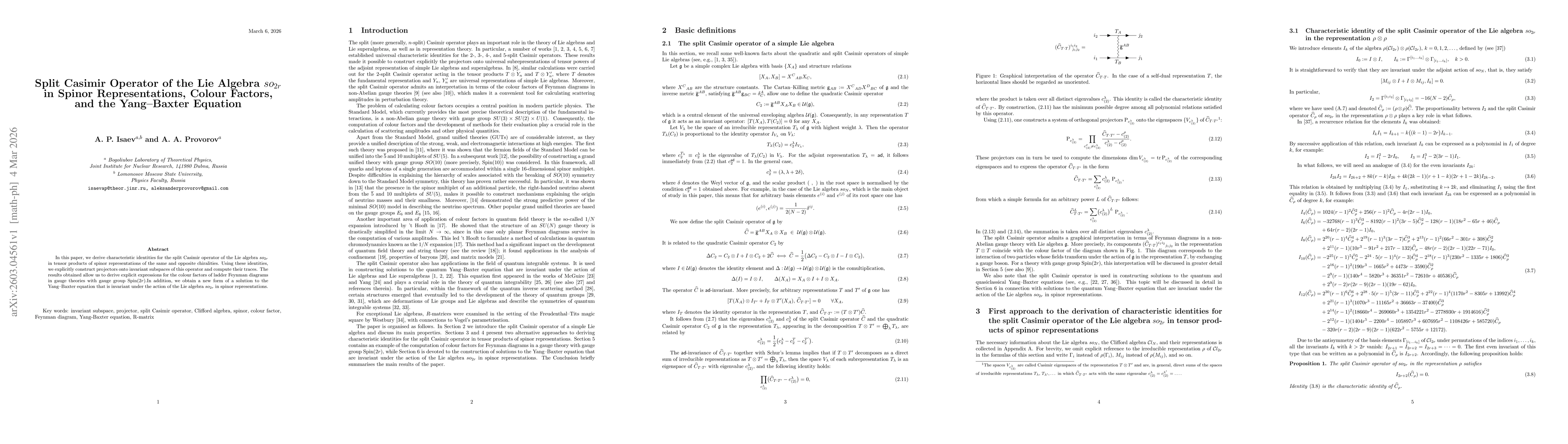 Thumbnail for Split Casimir Operator of the Lie Algebra so(2r) in Spinor Representations, Colour Factors and Yang-Baxter Equation