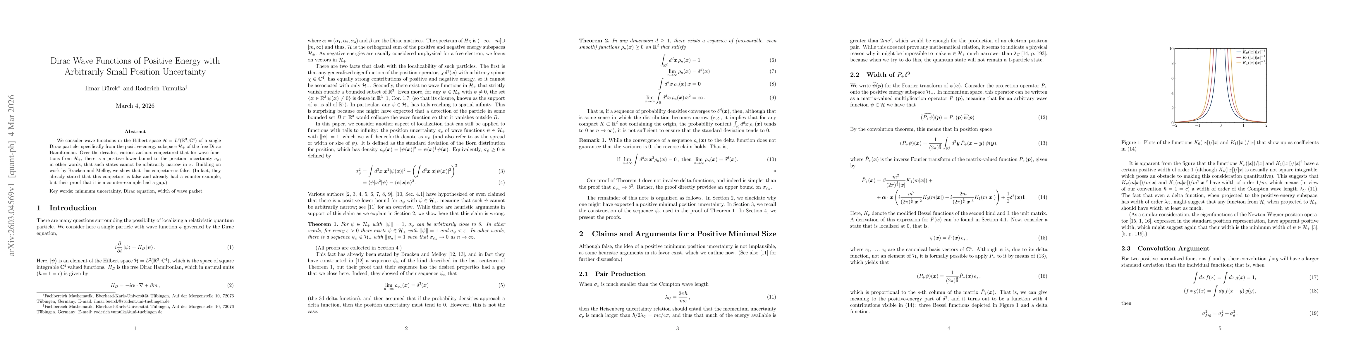 Thumbnail for Dirac Wave Functions of Positive Energy with Arbitrarily Small Position Uncertainty
