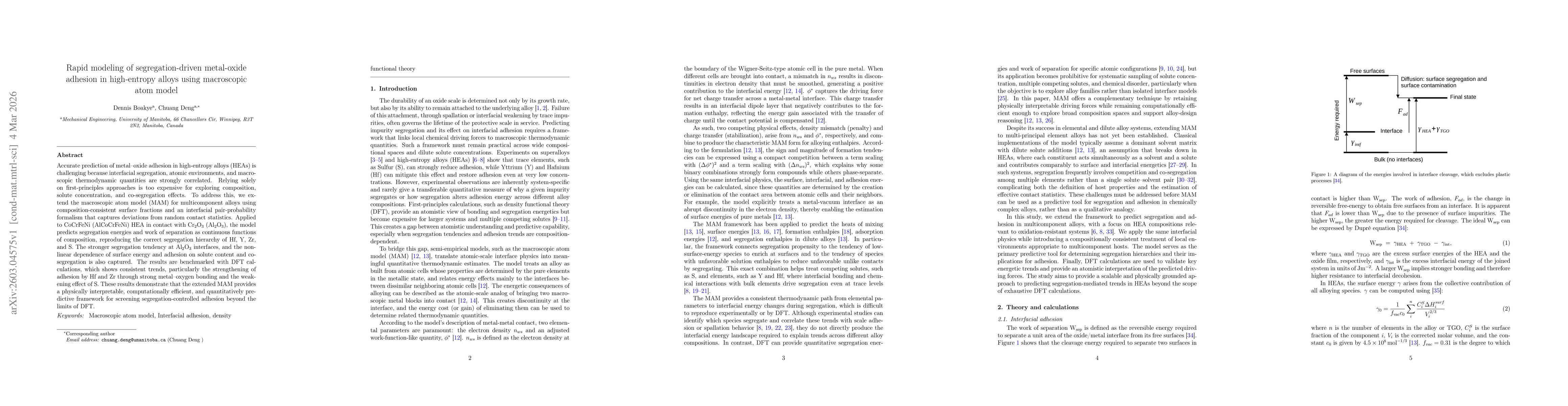 Thumbnail for Rapid modeling of segregation-driven metal-oxide adhesion in high-entropy alloys using macroscopic atom model
